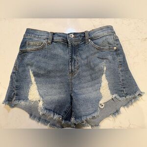 Kendall & Kylie Distressed Denim Blue Icon HR Shorts Size 27